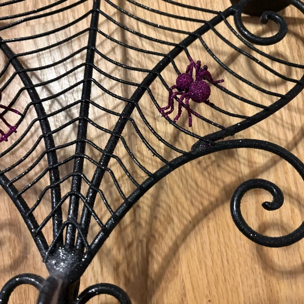 Spiderweb And Spiders Halloween 15” 3 Candle Candle Holder Metal